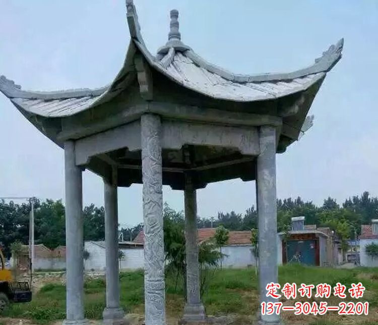 内蒙古园林仿古六角凉亭景观石雕