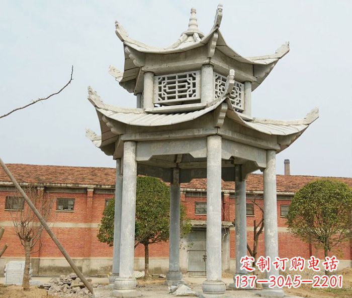 内蒙古园林仿古双层石雕凉亭 (2)