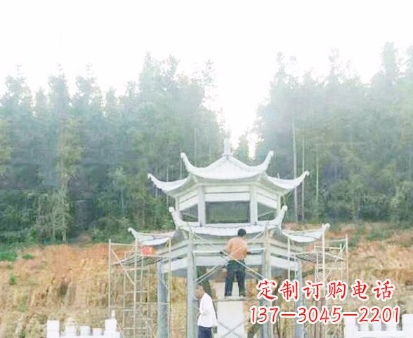 内蒙古园林仿古双层石凉亭景观石雕 (2)