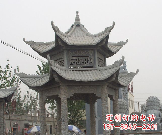 内蒙古园林景观仿古石雕凉亭 (2)