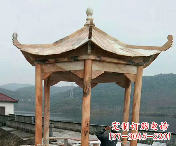 内蒙古园林晚霞红单层石凉亭景观石雕