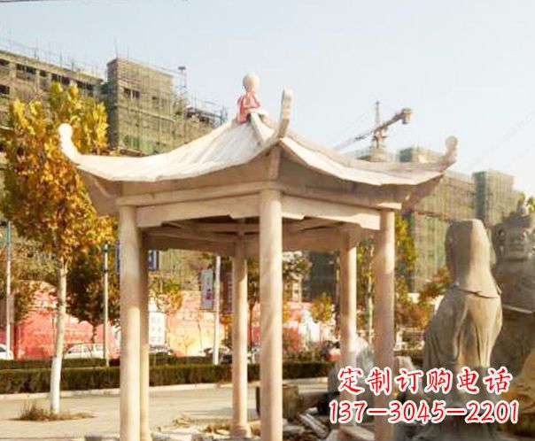 内蒙古园林晚霞红单层凉亭景观石雕