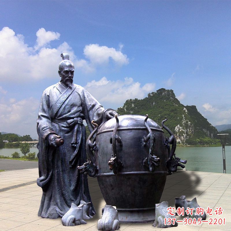 内蒙古张衡地动仪地震仪雕塑-玻璃钢仿铜历史名人情景雕塑