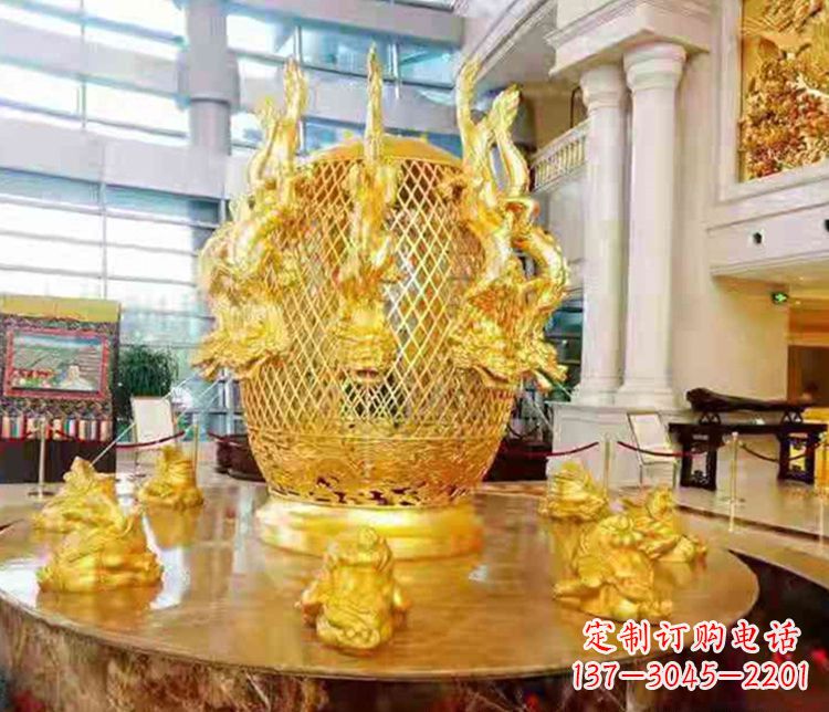 内蒙古张衡地动仪企业景观雕塑摆件纯铜鎏金古仪器