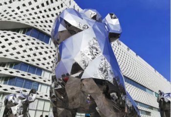 内蒙古狗雕塑-广场大型不锈钢几何狗雕塑